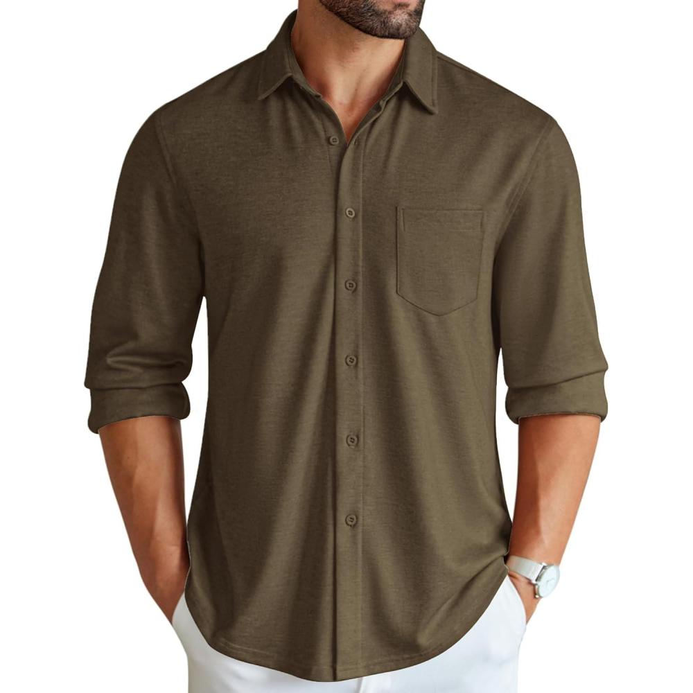 imageCOOFANDY Mens Wrinkle Free Shirt Casual Button Down Long Sleeve Dress ShirtsBrown