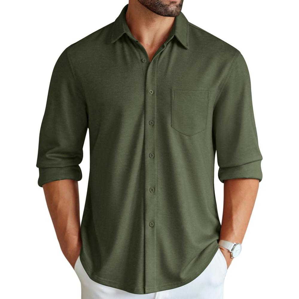 imageCOOFANDY Mens Wrinkle Free Shirt Casual Button Down Long Sleeve Dress ShirtsDark Green