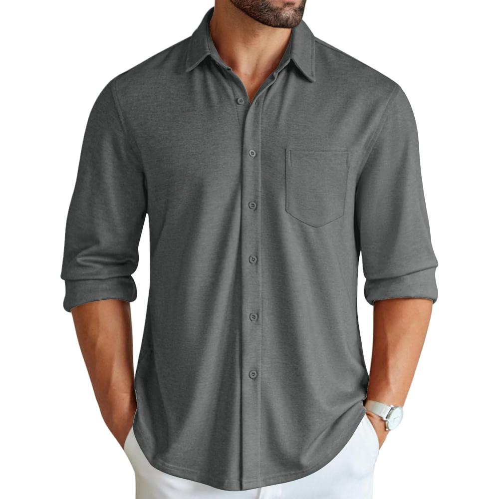 imageCOOFANDY Mens Wrinkle Free Shirt Casual Button Down Long Sleeve Dress ShirtsDark Grey
