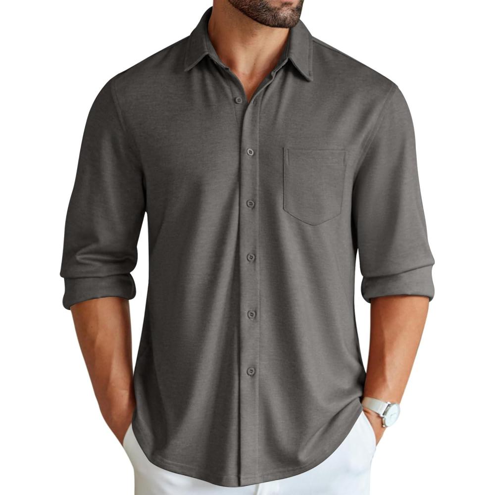 imageCOOFANDY Mens Wrinkle Free Shirt Casual Button Down Long Sleeve Dress ShirtsGrey