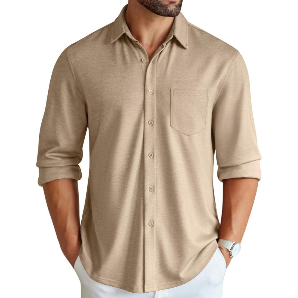 imageCOOFANDY Mens Wrinkle Free Shirt Casual Button Down Long Sleeve Dress ShirtsLight Coffee