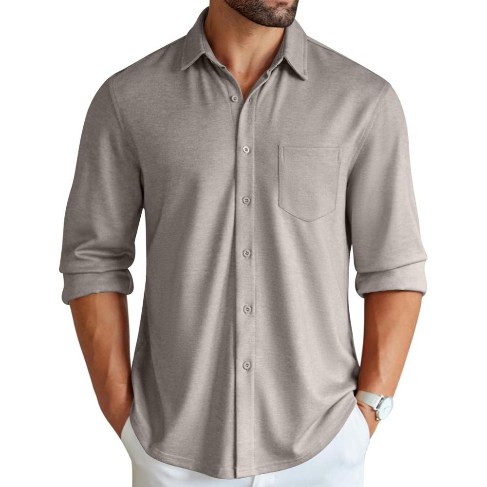 imageCOOFANDY Mens Wrinkle Free Shirt Casual Button Down Long Sleeve Dress ShirtsLight Grey