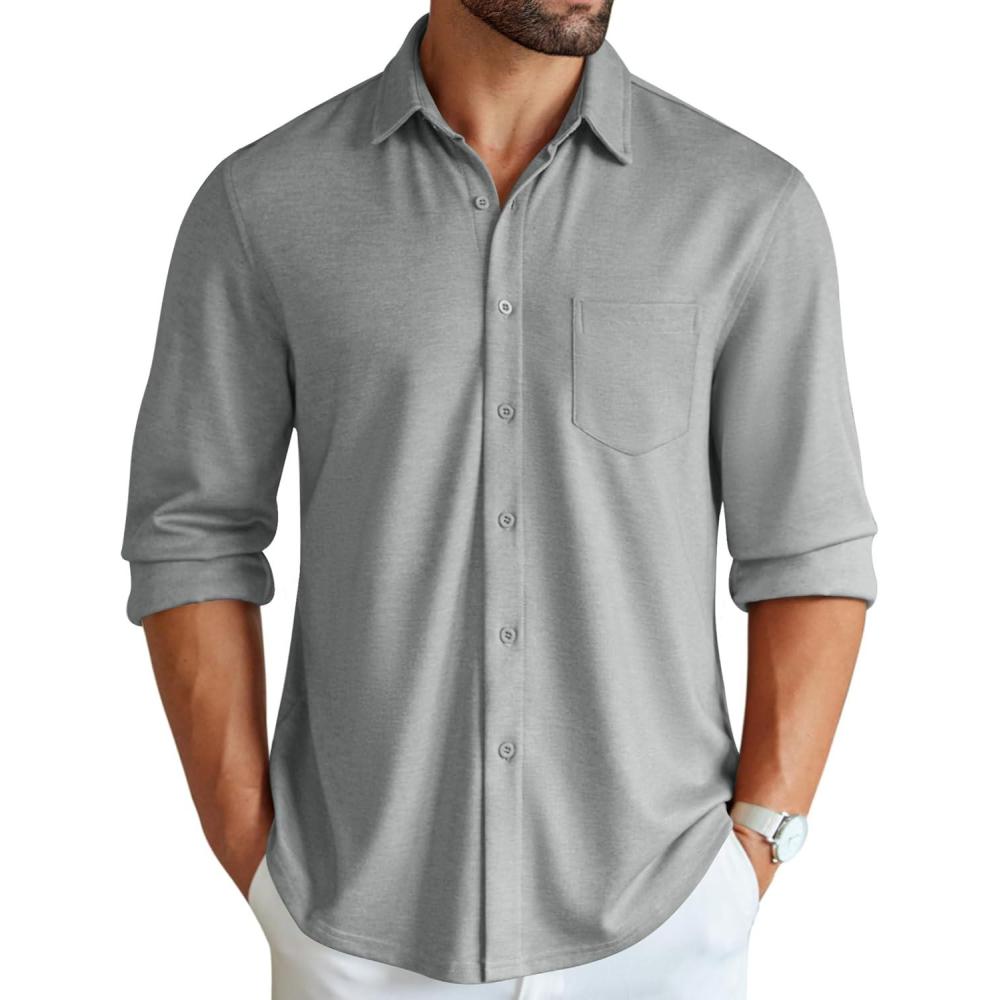 imageCOOFANDY Mens Wrinkle Free Shirt Casual Button Down Long Sleeve Dress ShirtsTexture Grey