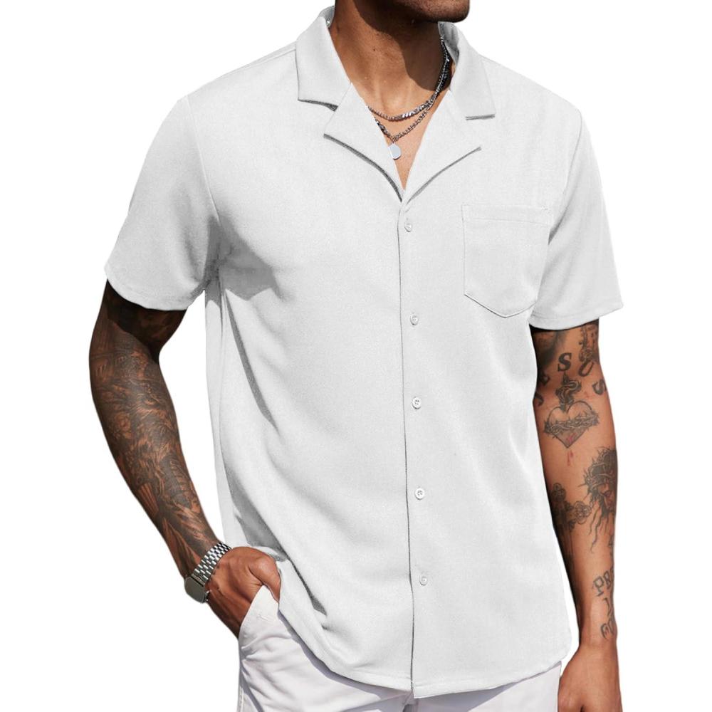imageCOOFANDY Mens Wrinkle Free Untucked Cuban Shirt Business Casual Button Down Shirts Short Sleeve ShirtWhite