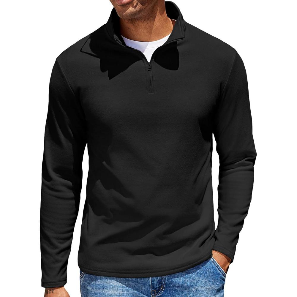 imageCOOFANDY Quarter Zip Pullover Men Long Sleeve Sweatshirts for Men Fleece Sweater FallBlack