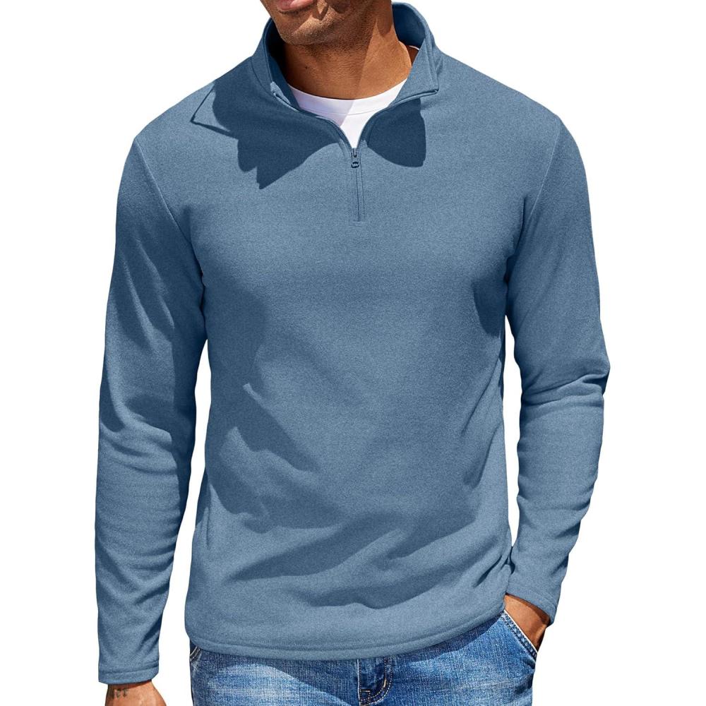 imageCOOFANDY Quarter Zip Pullover Men Long Sleeve Sweatshirts for Men Fleece Sweater FallDark Blue