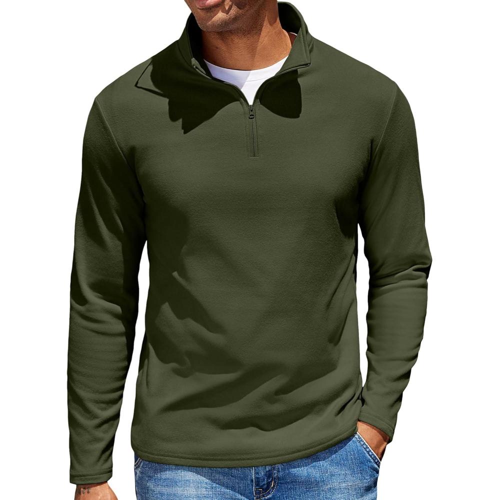 imageCOOFANDY Quarter Zip Pullover Men Long Sleeve Sweatshirts for Men Fleece Sweater FallDark Green