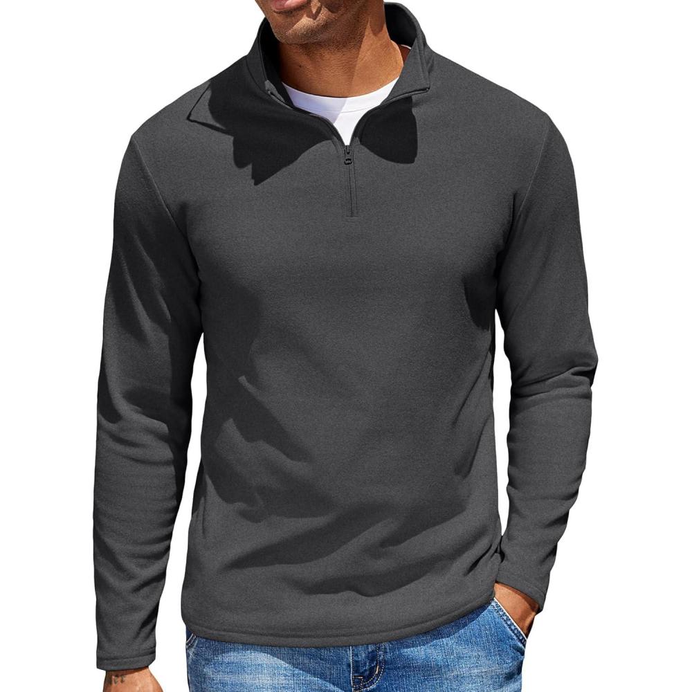 imageCOOFANDY Quarter Zip Pullover Men Long Sleeve Sweatshirts for Men Fleece Sweater FallHeather Grey