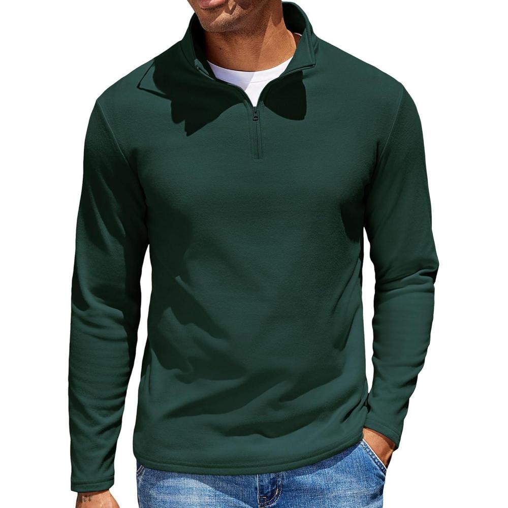 imageCOOFANDY Quarter Zip Pullover Men Long Sleeve Sweatshirts for Men Fleece Sweater FallLake Green