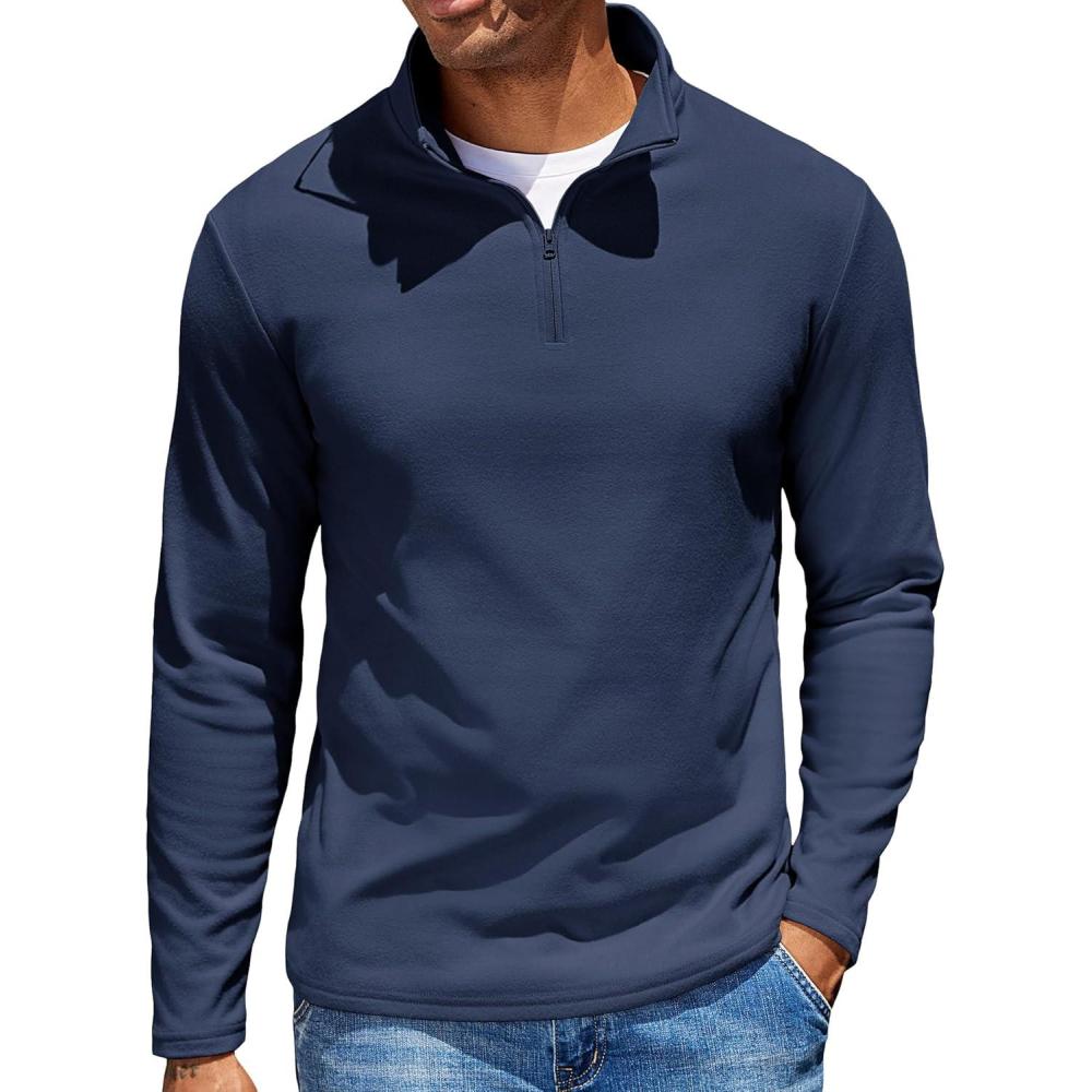 imageCOOFANDY Quarter Zip Pullover Men Long Sleeve Sweatshirts for Men Fleece Sweater FallNavy Blue