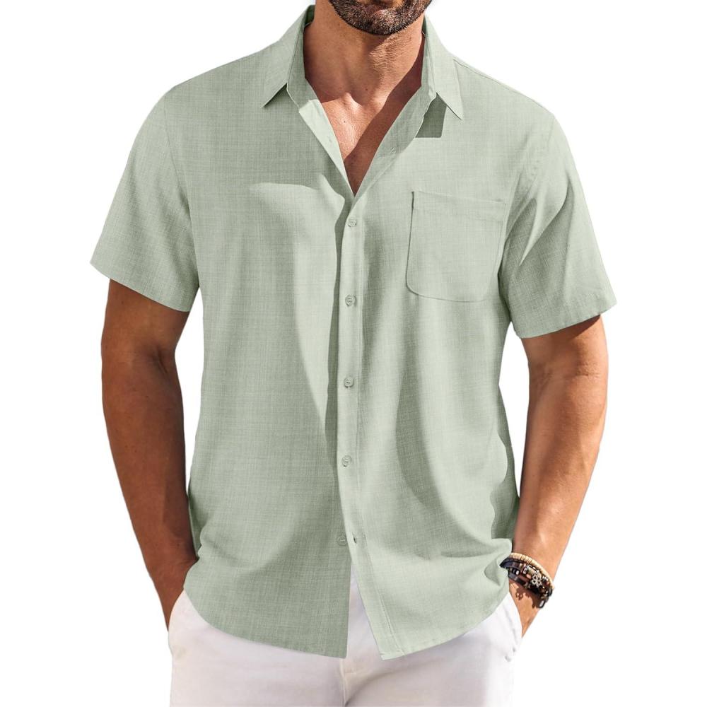 imageCOOFANDY Shirts for Men Short Sleeve Button Down Shirt Casual Summer Beach ShirtsAsage Green