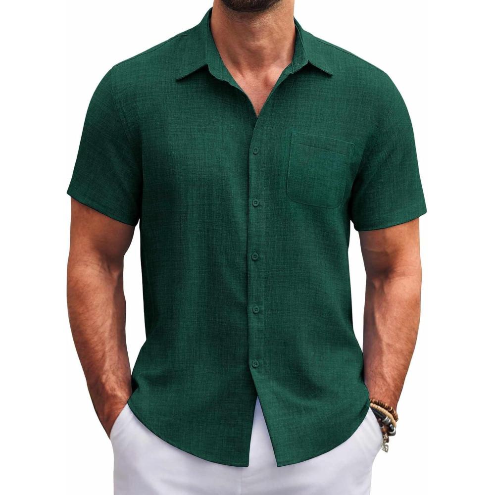 imageCOOFANDY Shirts for Men Short Sleeve Button Down Shirt Casual Summer Beach ShirtsBright Green