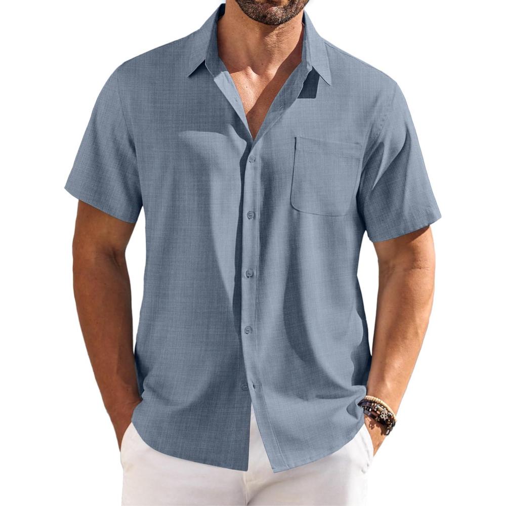 imageCOOFANDY Shirts for Men Short Sleeve Button Down Shirt Casual Summer Beach ShirtsGrayish Blue