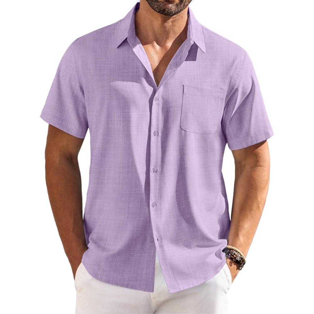 imageCOOFANDY Shirts for Men Short Sleeve Button Down Shirt Casual Summer Beach ShirtsLavender