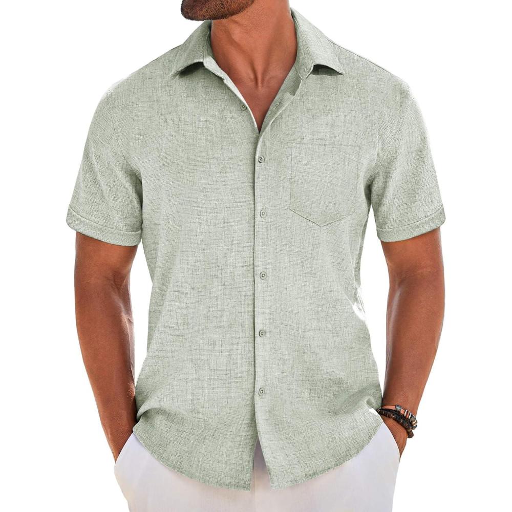 imageCOOFANDY Shirts for Men Short Sleeve Button Down Shirt Casual Summer Beach ShirtsLight Green