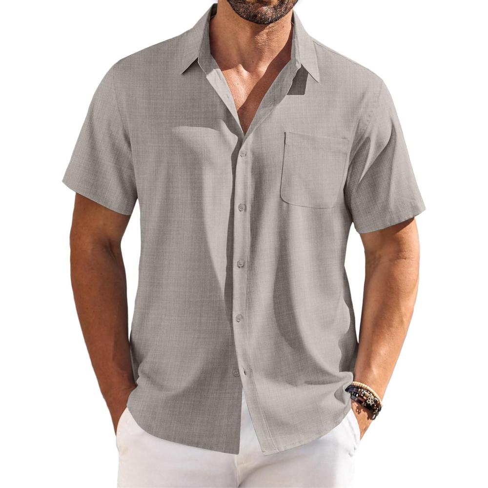 imageCOOFANDY Shirts for Men Short Sleeve Button Down Shirt Casual Summer Beach ShirtsLight Grey