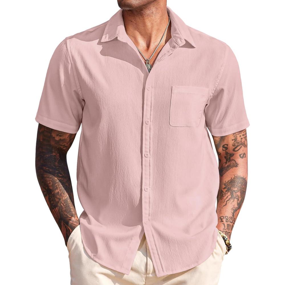 imageCOOFANDY Shirts for Men Short Sleeve Button Down Shirt Casual Summer Beach ShirtsVeiled Rose