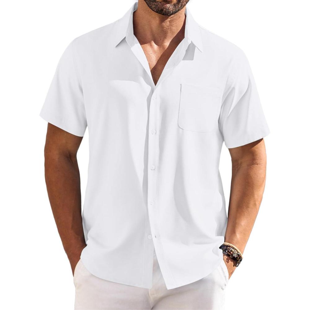 imageCOOFANDY Shirts for Men Short Sleeve Button Down Shirt Casual Summer Beach ShirtsWhite