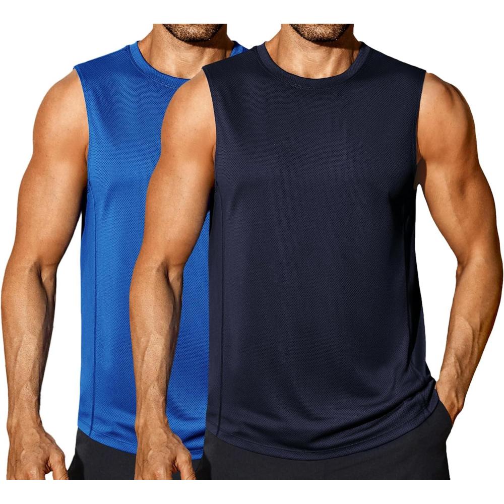 imageCOOFANDY Sleeveless Muscle Shirts for Men Dry Fit Workout Gym Tank Tops Summer Swim Beach ShirtNavy BlueBlue