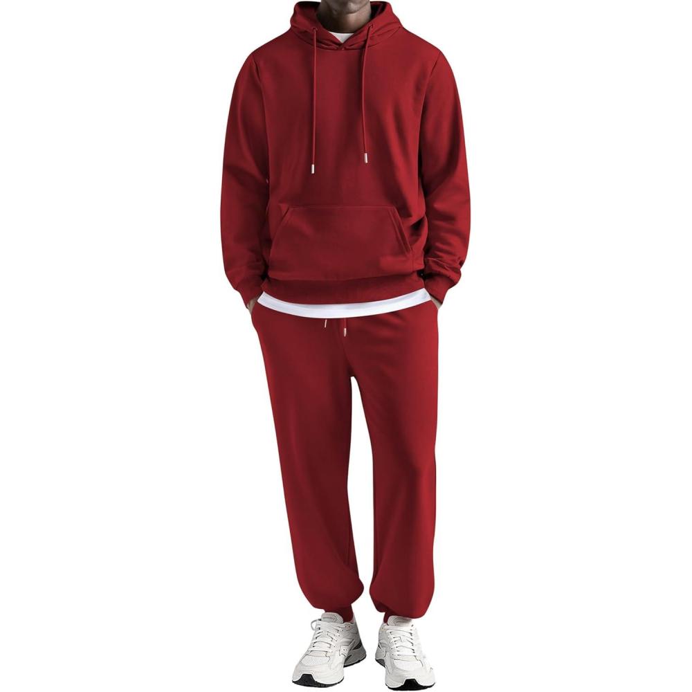 imageCOOFANDY Sweatsuits for Men 2 Piece Tracksuit Casual Athletic Jogging Suit Hooded SetWine Red