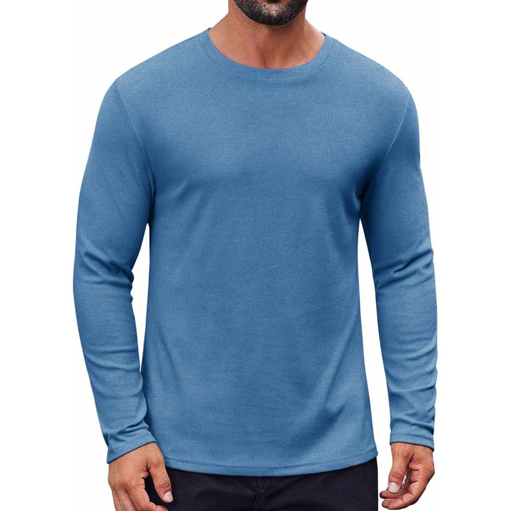 imageCOOFANDY Thermal Shirts for Men Heavyweight Long Sleeve T Shirt Casual Basic Shirts Stretch Crew Neck UndershirtsDeep Blue