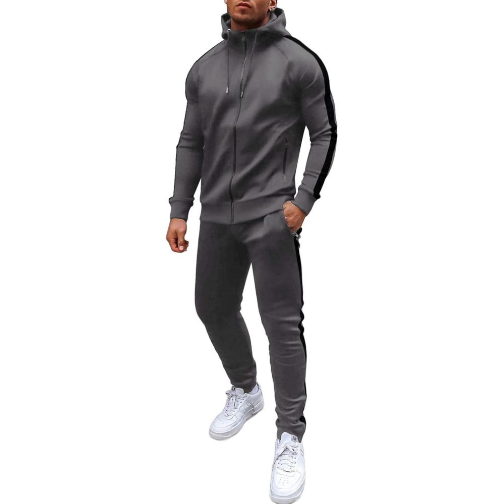 imageCOOFANDY Tracksuit Mens with Zipper Pockets Full Zip Hoodie Sweatsuit 2 Pieces Running Jogging Sports Casual Sweat SuitsGrey
