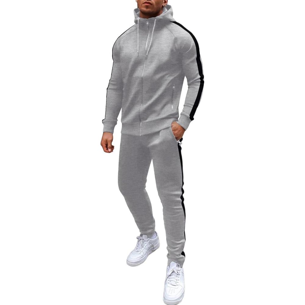 imageCOOFANDY Tracksuit Mens with Zipper Pockets Full Zip Hoodie Sweatsuit 2 Pieces Running Jogging Sports Casual Sweat SuitsLight Grey