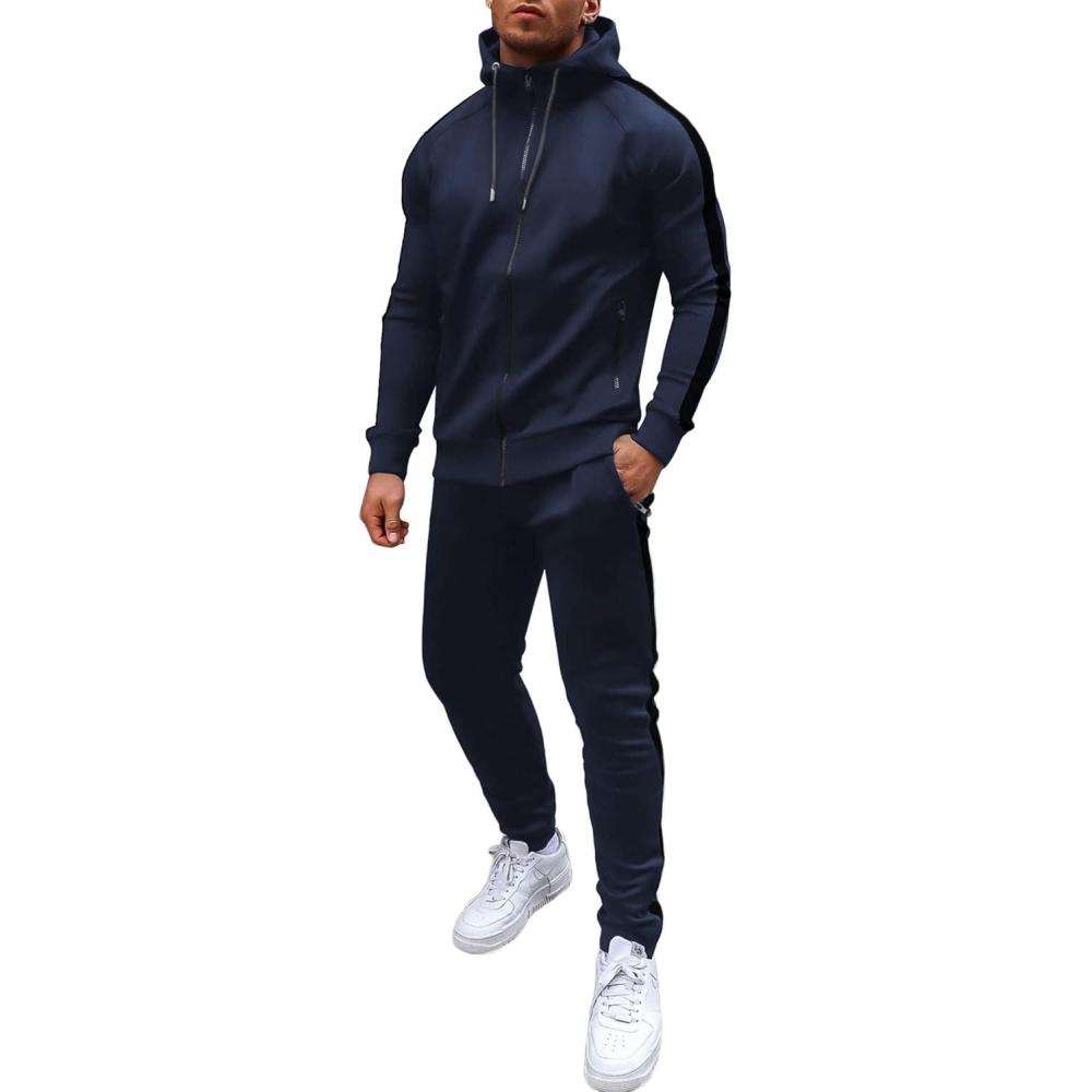 imageCOOFANDY Tracksuit Mens with Zipper Pockets Full Zip Hoodie Sweatsuit 2 Pieces Running Jogging Sports Casual Sweat SuitsNavy Blue