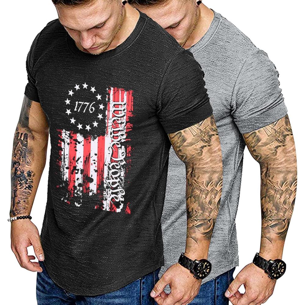 imageCOOFANDY mens CasualTwo Pack Black Usa FlagLight Grey