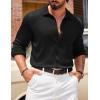 COOFANDY Athletic Fit Dress Shirts for Men Ribbed Knit Textured Button Down Shirts(Black)