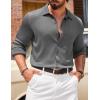 COOFANDY Athletic Fit Dress Shirts for Men Ribbed Knit Textured Button Down Shirts(Dark Grey)