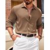 COOFANDY Athletic Fit Dress Shirts for Men Ribbed Knit Textured Button Down Shirts(Light Brown)