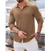 COOFANDY Athletic Fit Dress Shirts for Men Ribbed Knit Textured Button Down Shirts(Light Brown)