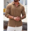 COOFANDY Athletic Fit Dress Shirts for Men Ribbed Knit Textured Button Down Shirts(Light Brown)