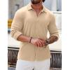 COOFANDY Athletic Fit Dress Shirts for Men Ribbed Knit Textured Button Down Shirts(Light Khaki)