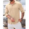 COOFANDY Athletic Fit Dress Shirts for Men Ribbed Knit Textured Button Down Shirts(Light Khaki)