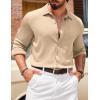 COOFANDY Athletic Fit Dress Shirts for Men Ribbed Knit Textured Button Down Shirts(Light Khaki)