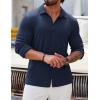 COOFANDY Athletic Fit Dress Shirts for Men Ribbed Knit Textured Button Down Shirts(Navy)