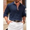 COOFANDY Athletic Fit Dress Shirts for Men Ribbed Knit Textured Button Down Shirts(Navy)