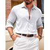 COOFANDY Athletic Fit Dress Shirts for Men Ribbed Knit Textured Button Down Shirts(White)