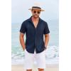 COOFANDY Cuban Guayabera Shirts for Men Short Sleeve Casual Button Down Shirts Summer Vacation Shirts(Dark Navy)