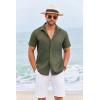 COOFANDY Cuban Guayabera Shirts for Men Short Sleeve Casual Button Down Shirts Summer Vacation Shirts(Olive Green)