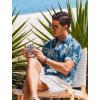 COOFANDY Hawaiian Short Button Sleeve Down Shirt Shirts Beach(Blue-coconut Tree)