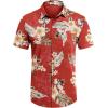 COOFANDY Hawaiian Short Button Sleeve Down Shirt Shirts Beach(Flower-red)