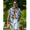 COOFANDY Hawaiian Short Button Sleeve Down Shirt Shirts Beach(Leaf-blue)