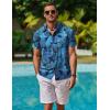 COOFANDY Hawaiian Short Button Sleeve Down Shirt Shirts Beach(Leaf-bright Blue)