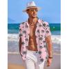 COOFANDY Hawaiian Short Button Sleeve Down Shirt Shirts Beach(Pink Black Coconut Palm)