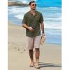 COOFANDY Henley Shirts for Men Short Sleeve Band Collar Casual Shirt Summer Hippie Vacation Beach T Shirts with Pocket(Army Green)