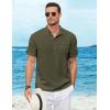 COOFANDY Henley Shirts for Men Short Sleeve Band Collar Casual Shirt Summer Hippie Vacation Beach T Shirts with Pocket(Army Green)