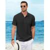 COOFANDY Henley Shirts for Men Short Sleeve Band Collar Casual Shirt Summer Hippie Vacation Beach T Shirts with Pocket(Black)